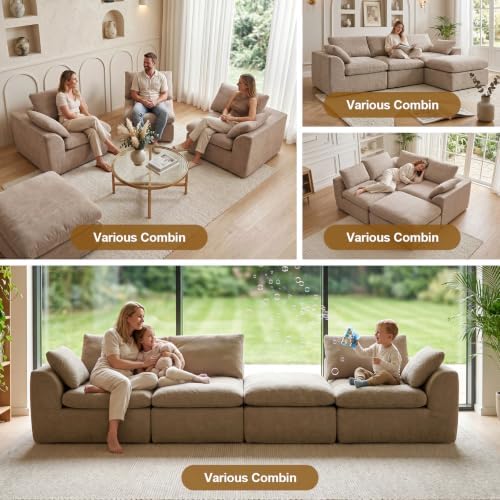 108" Cloud Sectional Couches for Living Room, Oversized Boneless Modular L - Image 3