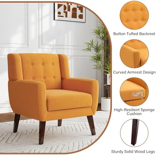 Accent Chair, Upholstered Armchair in Linen - Image 6