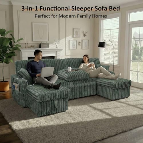 KCGKCG 104" U Shaped Sleeper Sofa Bed, Pull Out Couches - Image 6