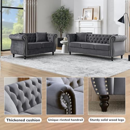 2 Piece Chesterfield Velvet Combination Sofa - Image 5