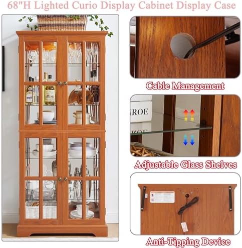 68" H Glass Curio Display Cabinet - Image 3