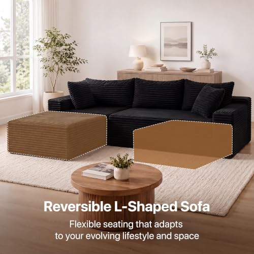Claiks 94" Boneless Couch, L-Shape Corduroy Sectional Sofa - Image 6