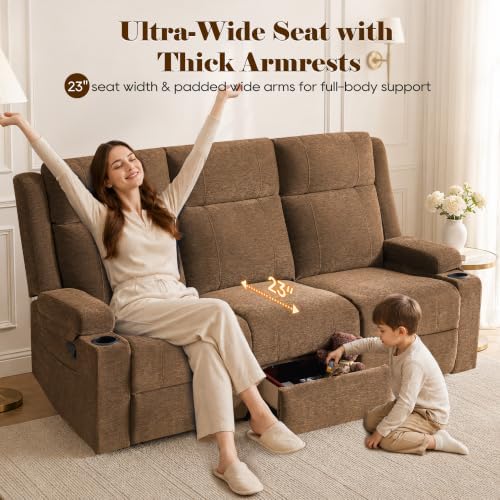 GUEAPY Reclining Sofa for Living Room, Flip-Down Center Backrest, 4 Cup Holders - Image 4
