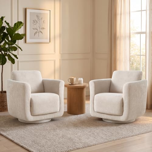 Swivel Accent Chairs Set of 2, Fully Assembled Chenille Armchairs by ReclineFlow