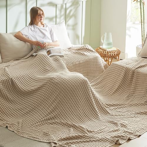 Bedsure Cooling Waffle Blanket for Hot Sleepers, Warm Taupe, Oversized King - Image 3