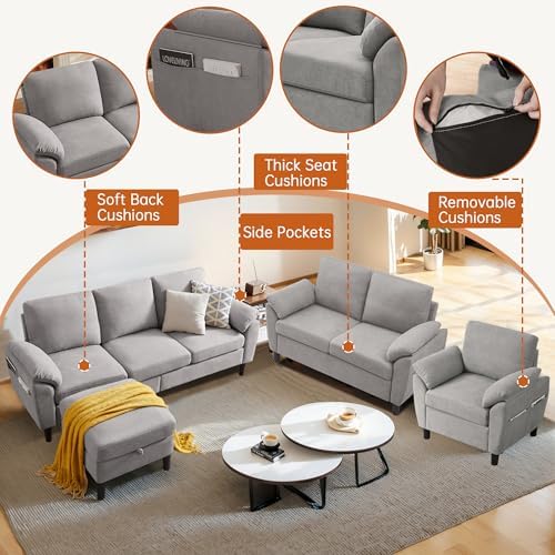 3 Pieces Sectional Sofa Set, 3-Seat L Shaped Couch - Image 4