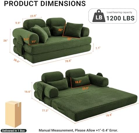 78.8" Futon Sofa Bed with High Back, Boneless Couches - Image 2