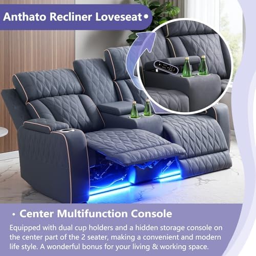 Power Recliner Loveseat, Living Room Furniture Sets, Luxury Reclining Sofa - Image 3