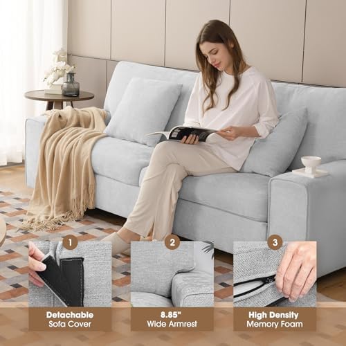 DOPEDIO 88.58" Modern Loveseat Sofa, Light Gray, Couch - Image 3