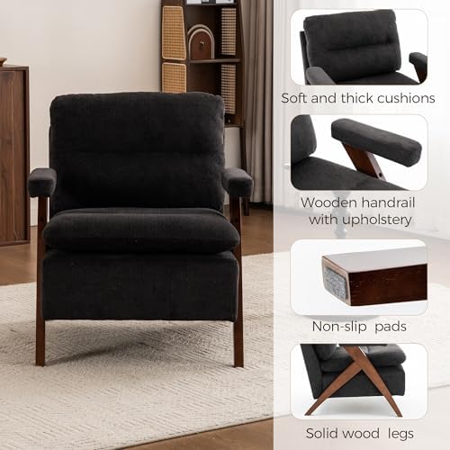Mid Century Modern Accent Chair, Comfy Solid Wood Armchair - Image 5