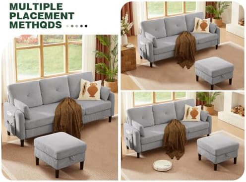 Modern Sectional Sofa with Storage Ottoman, L-Shaped 3-Seat Couch with 2 - Image 4