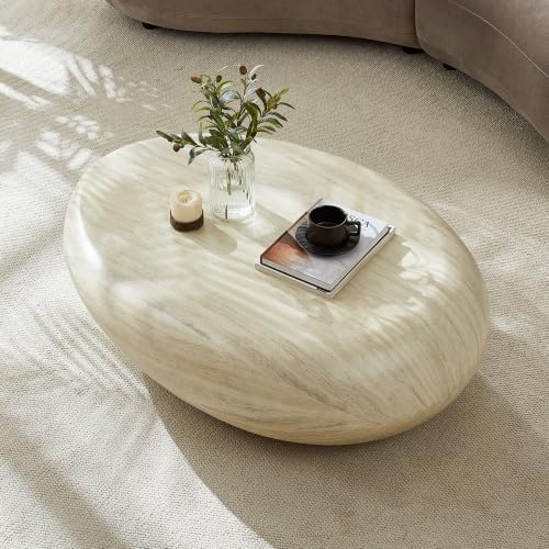 JUSTONE 43" Oval Coffee Table, Curved Fiberglass Light Yellow - Image 3
