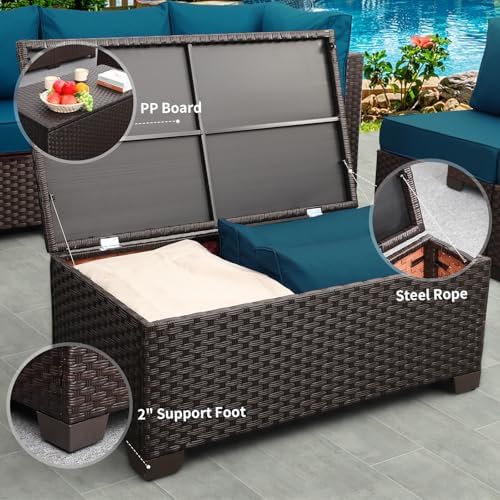 Rattaner Outdoor Storage Table Wicker Patio Coffee Table All-Weather Wicker - Image 3