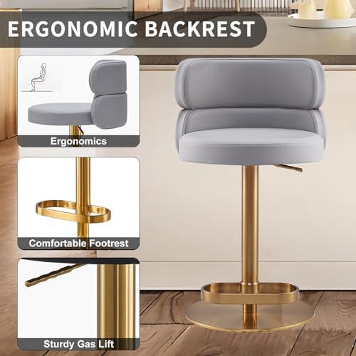 Modern Faux Leather Bar Stool, Swivel Adjustable Height Kitchen Counter Stool - Image 5