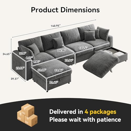 WorthFurni 140” Oversized Cloud Sectional Couches - Image 2