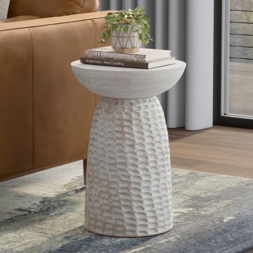 SIMPLIHOME Boyd 16" Wide Solid Wood Round End Table in White Wash - Image 2