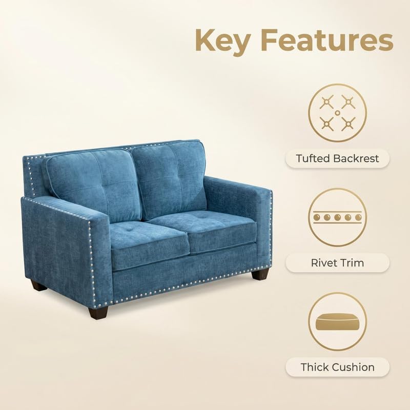 Modern Tufted Fabric Loveseat, Upholstered 2-Seater Couch - Image 3