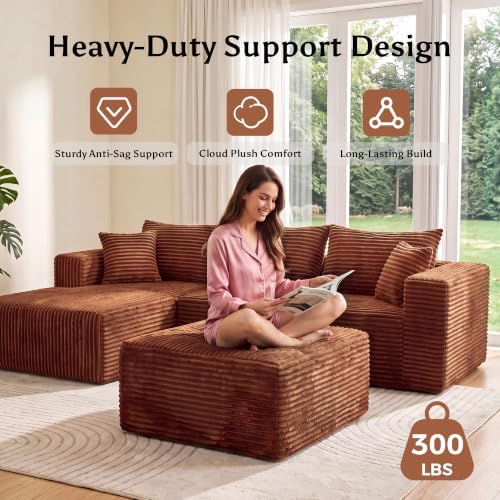 Boneless Ottoman for Couch, Corduroy Cloud Ottoman, Oversized Square Large Pouf - Image 6