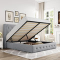 Allewie Full Size Lift Up Storage Button-Tufted Bed Frame Light Grey by Allewie