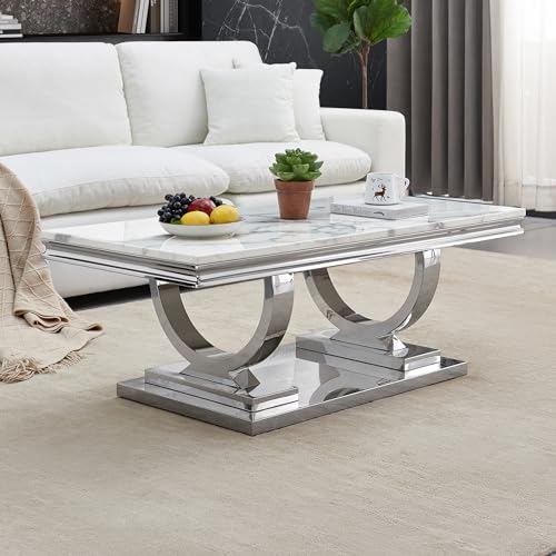 Henf 3 Piece Living Room Table Set, Faux Marble Coffee Table & Console Table & - Image 2