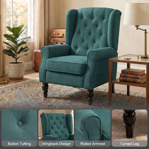 HOMCOM Comfy Accent Chair for Living Room, Wingback Armchair, Dark Green - Image 4