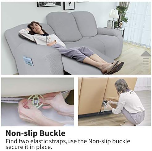 Easy-Going 8 Pieces Recliner Couch Stretch Sofa Slipcover Silver Gray - Image 3
