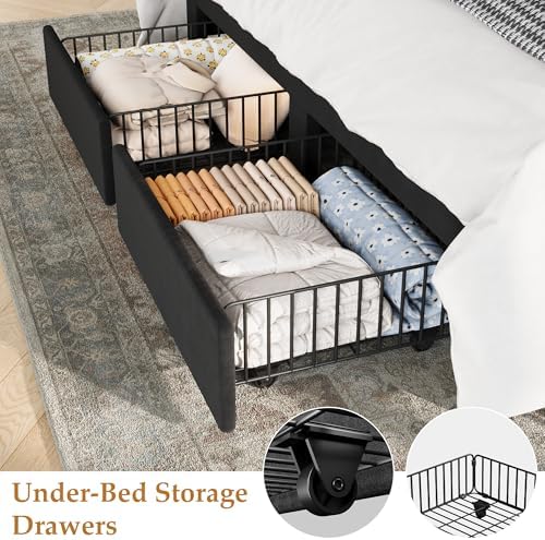 GarveeHome Full Bed Frame, Bed Frame Upholstered Platform Bed - Image 7