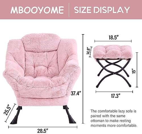 Modern Lazy Chair with Ottoman, Comfy Accent Reading Chair, Plush Pink - Image 3