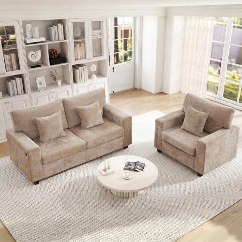 2 Seater Couch with Accent Chair Modern Chenille Sofa Set by MAHYIZYI-SimpleFashionable
