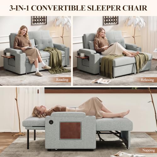 COLAMY 65'' Convertible Futon Sofa Bed, Pull Out Couch Bed, Light Grey - Image 4