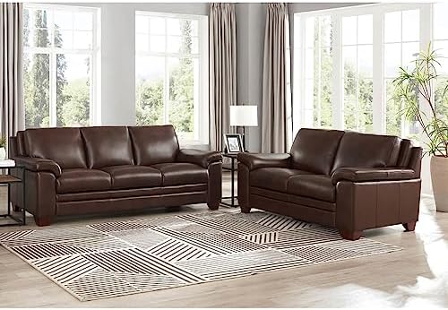Hydeline Magnum Top Grain Leather Sofa and Loveseat Set, Chestnut Brown by HydelineFurniture