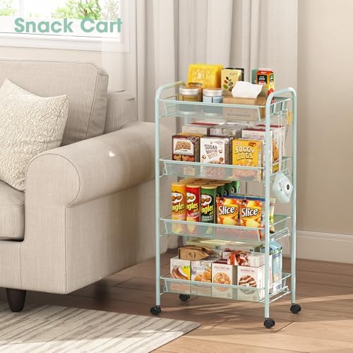 TOOLF 4 Tier Rolling Cart, Metal Utility Storage Cart - Image 2