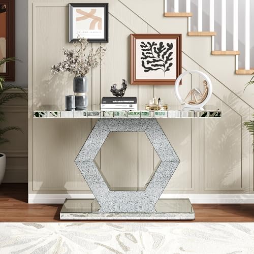 Silver Mirrored Console Table, Modern Luxury Mirrored Furniture by Unknown