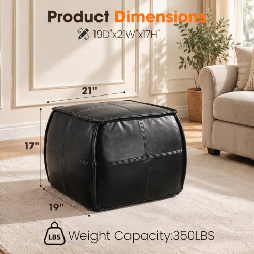 Leather Square Ottoman, Pouf for Living Room - Image 2