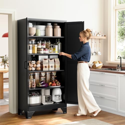 Yizosh 72" H Tall Metal Kitchen Pantry Storage Cabinets Cupboard - Image 2