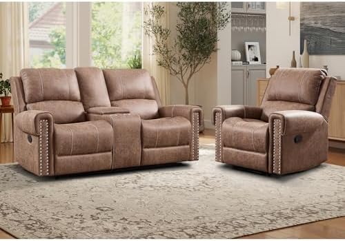 EBELLO 2-Piece Manual Recliner Sofa Set, Faux Leather Overstuffed Single by EBELLO