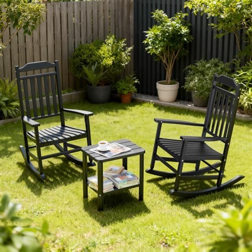 5 Piece Outdoor Rocking Bistro Set, Rocking Chairs Outdoor Furniture, Resin - Image 2