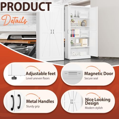 PAOFIN 71" White Metal Storage Pantry Cabinet - Image 3