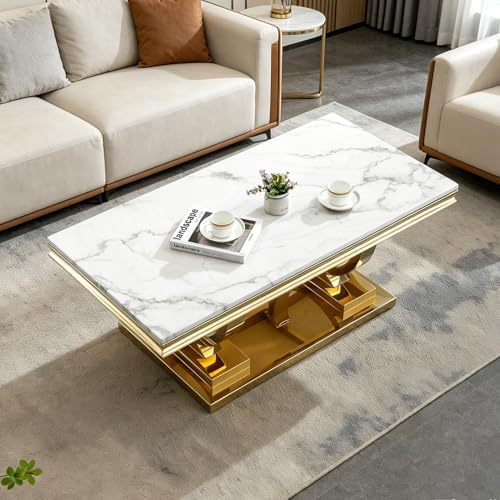 Henf 3 Piece Living Room Table Set, Faux Marble Coffee Table & Console Table & - Image 6
