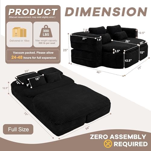 75'' Folding Sleeper Sofa Bed, Memory Foam Boneless Couch - Image 2