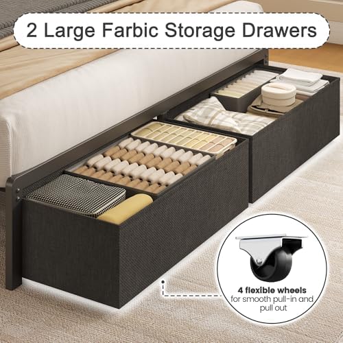 Fluest Full Bed Frame with 2 Drawers, Upholstered Headboard with Storage and - Image 5