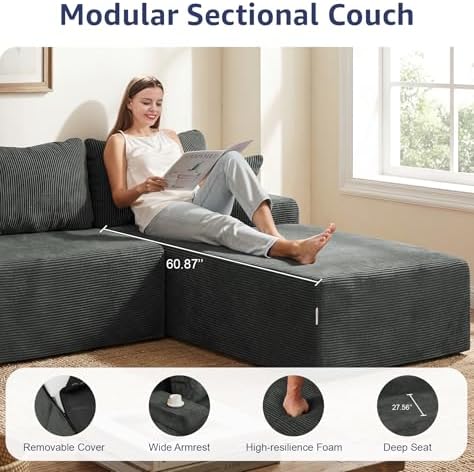 Hobestluk Boneless Couches Modular Sectional Sofa L-Shape Oversized Chaise - Image 4