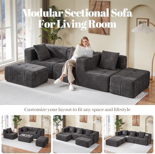 Modular Sectional Sofa with Deep Seat, Boneless Cloud Couch with 2 Movable - Image 3
