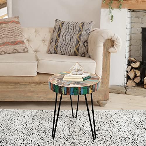 Rustic Multi Color Reclaimed Wood Side Table 15"x15"x20"H Round - Image 7