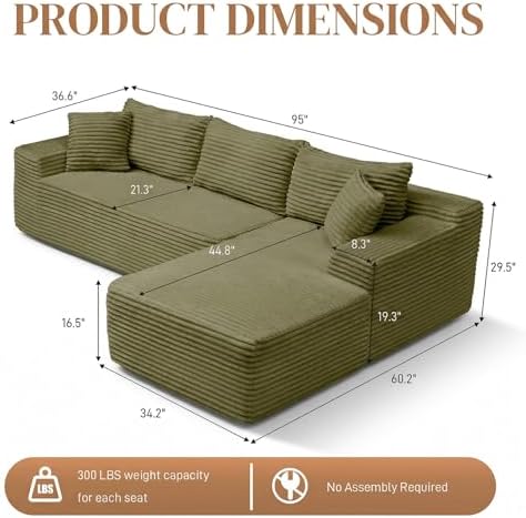 95" L Shaped Cloud Boneless Sectional Couches - Image 2