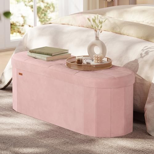 SONGMICS Folding Ottoman with Storage, Oval Bench, Velvet Fabric - Image 2