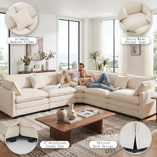 111.4" V-Shaped 5-Seat Sectional Cloud Couch, Chenille Sofa Set - Image 6