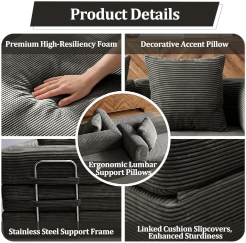 53.15'' Convertible Compressed Corduroy Folding Cloud Sofa Bed, Modern Boneless - Image 4