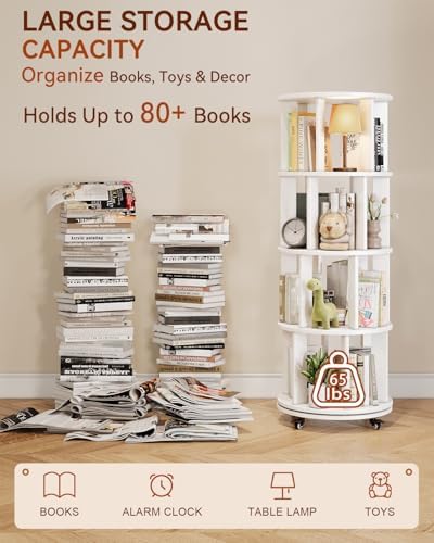 Rotating Bookshelf, 4 Tier Solid Wood Bookshelf Tower - Image 3