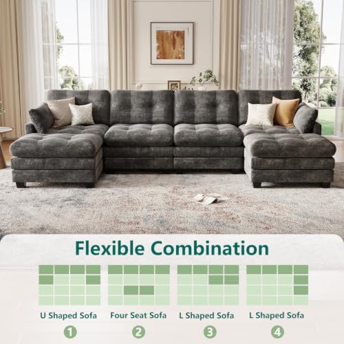 116.5" Modular Sectional Cloud Couch, U Shaped Tufted Sofa - Image 3